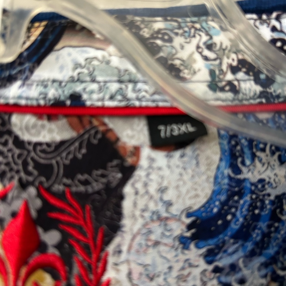 AuNoir Jewelry Blue Shirt with Patterned Collar - Picture 9 of 9